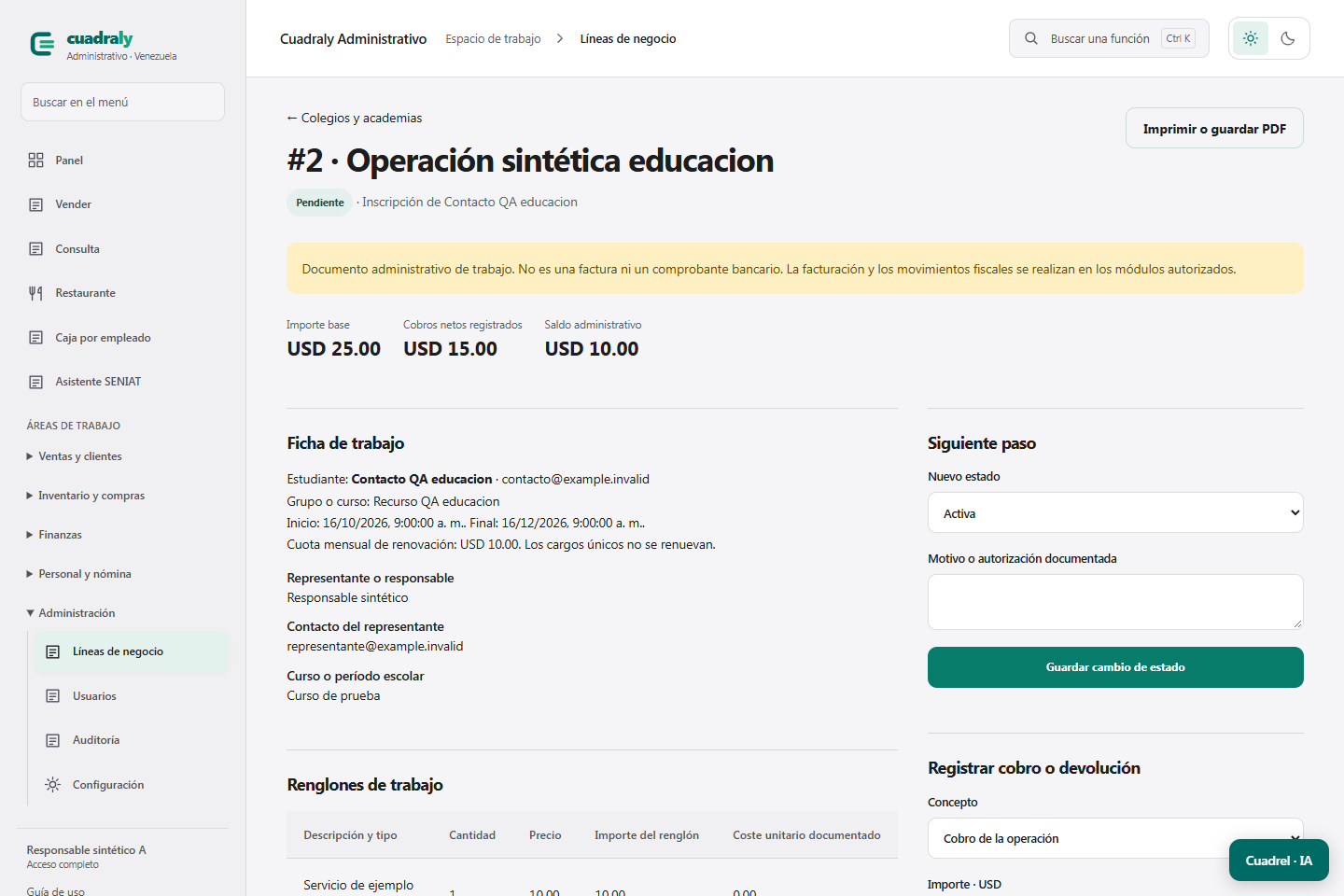Ficha de trabajo de Colegios y academias en Cuadraly